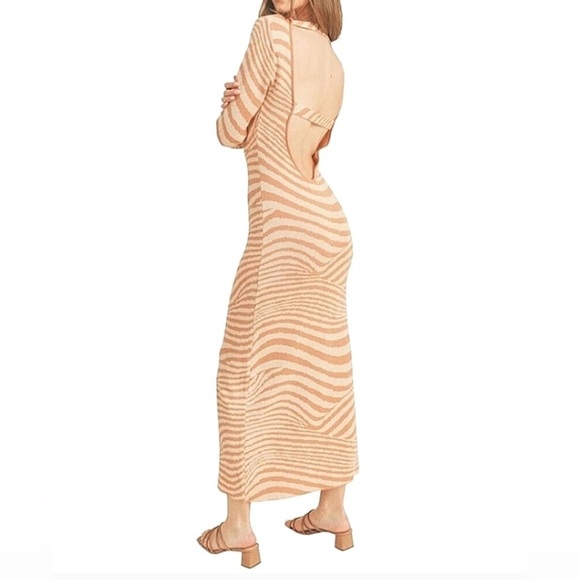 NWT Lush | Women’s Caramel and Cream Stripey Long Sleeve Bodycon Sweater Dress M - Picture 3 of 16